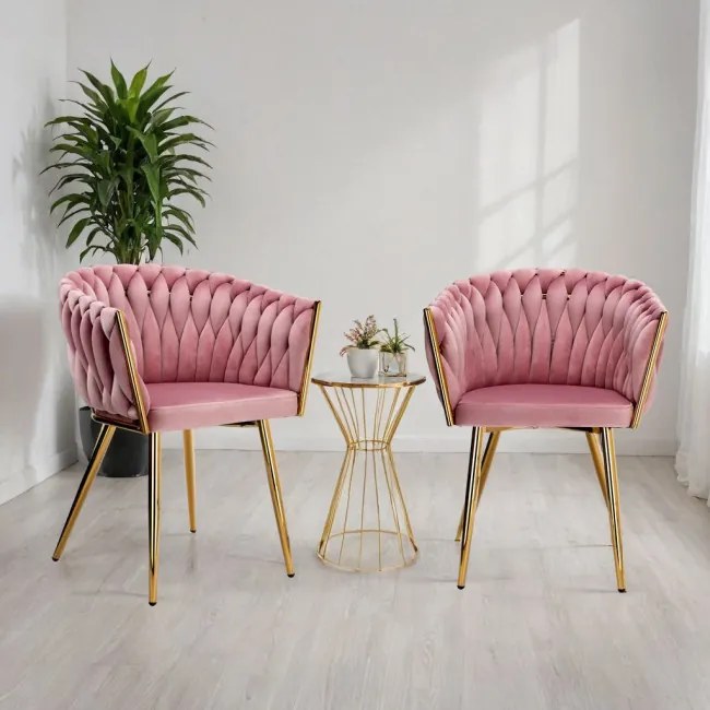 Jedálenská stolička COFTON zamatová, zlatá / ružová