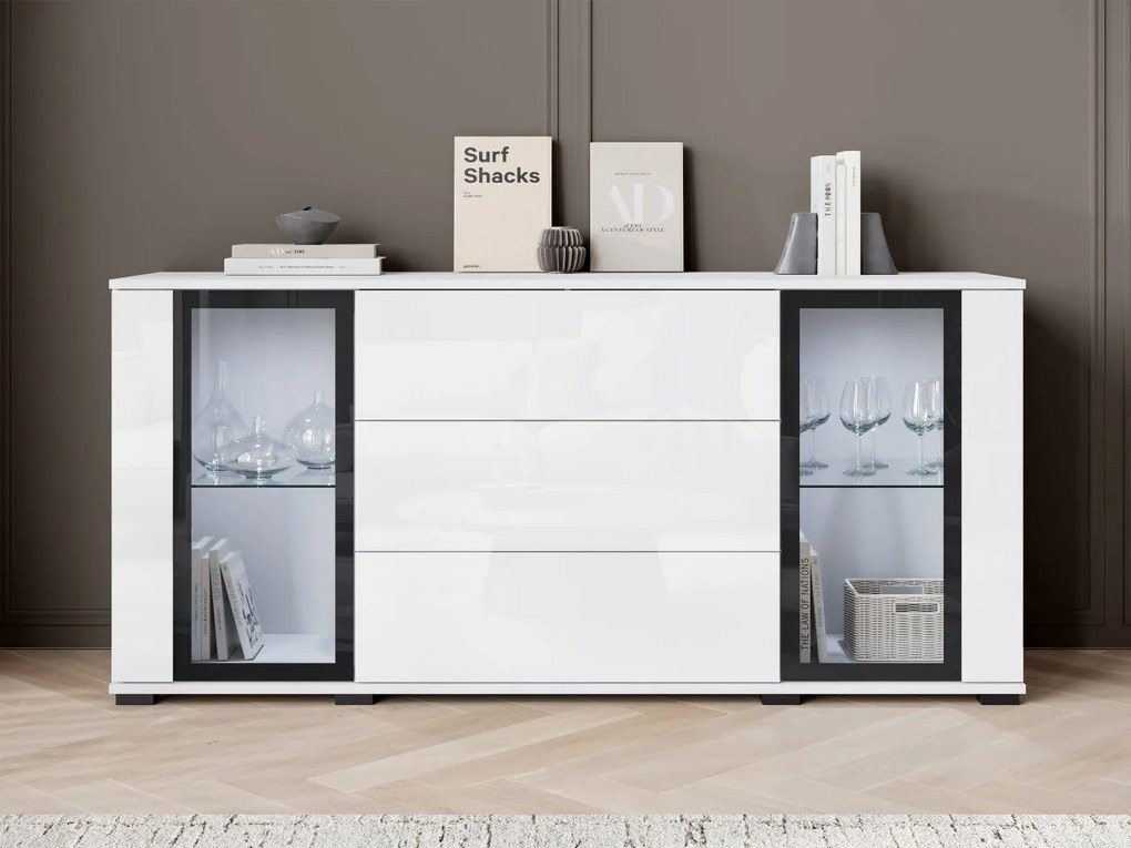 Široká komoda Hedvis SB 150 2D3S, Farby: wotan, Osvetlenie: osvetlenie LED biele