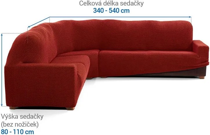 Super strečové poťahy NIAGARA tehlová rohová sedačka (š. 340 - 540 cm)