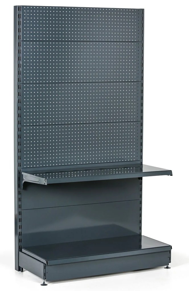 Predajný regál jednostranný, perfo steny, 1600 x 1000 x 450 mm, prídavný, antracit