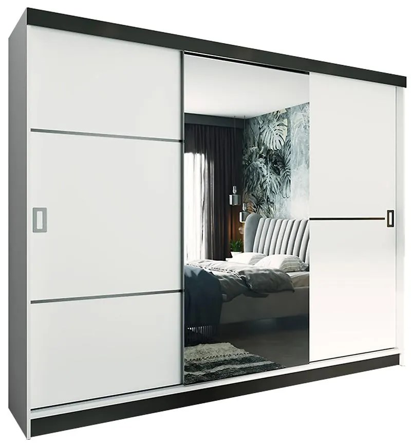 Skriňa Retro 2 200 zrkadlo biely/čierna Mat