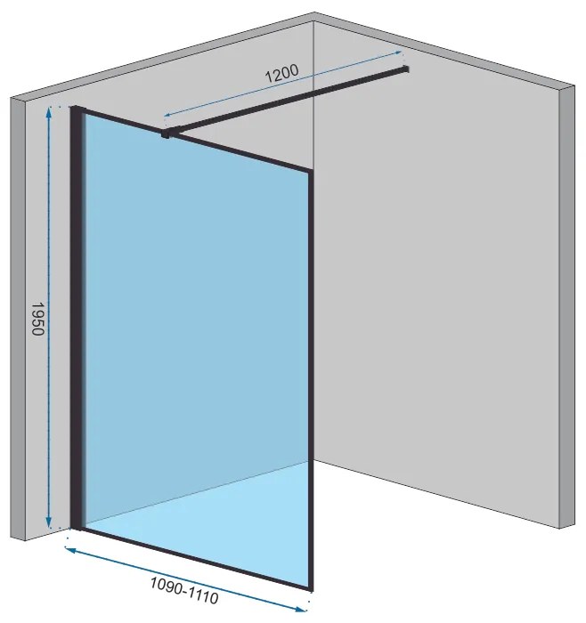 Sprchová zástena BLER 110 cm s policou a vešiakom na uteráky - čierna matná - číre sklo