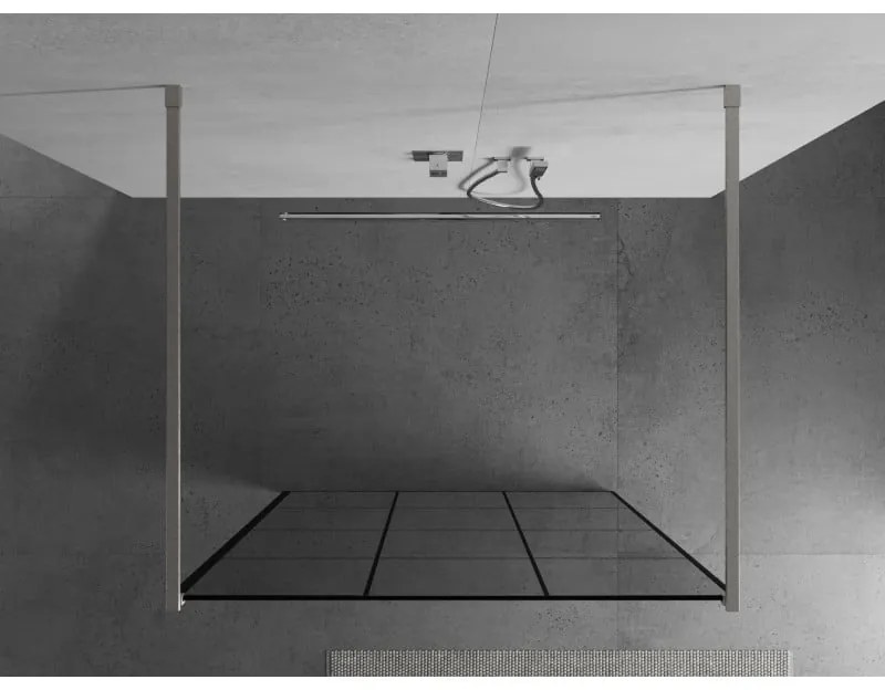 Mexen Kioto, sprchová zástena Walk-In 110 x 200 cm, 8mm sklo čierny vzor, brúsená oceľ profil, 800-110-002-97-77