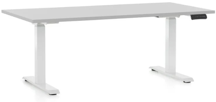 Výškovo nastaviteľný stôl OfficeTech D, 160 x 80 cm, biela podnož, svetlo sivá