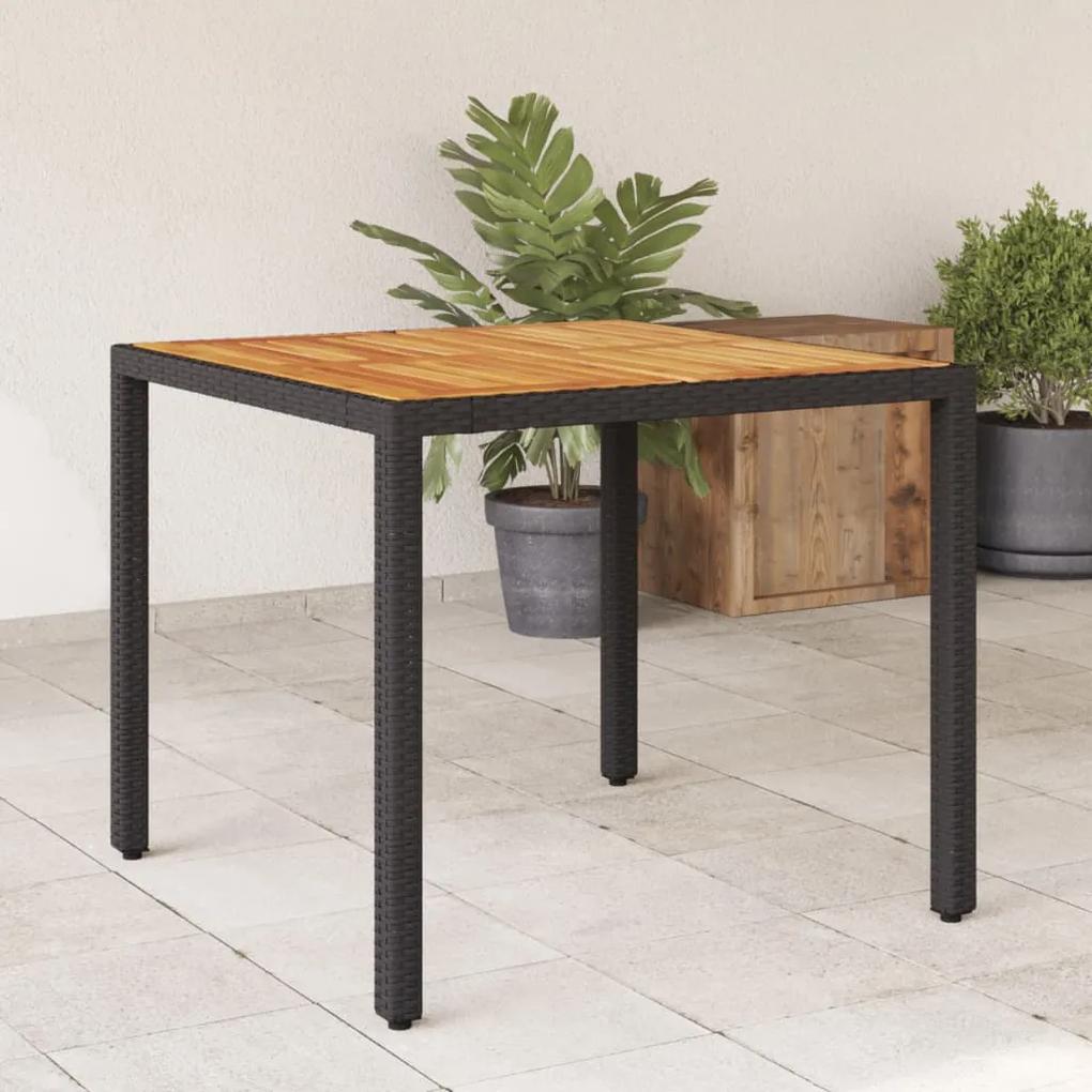 Záhradný stôl s akáciovou doskou, čierny 90x90x75 cm, polyratan 365529