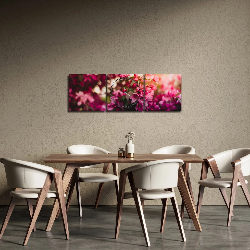 Obraz kvetov rozkvitnutého kríku (s hodinami) (90x30 cm)