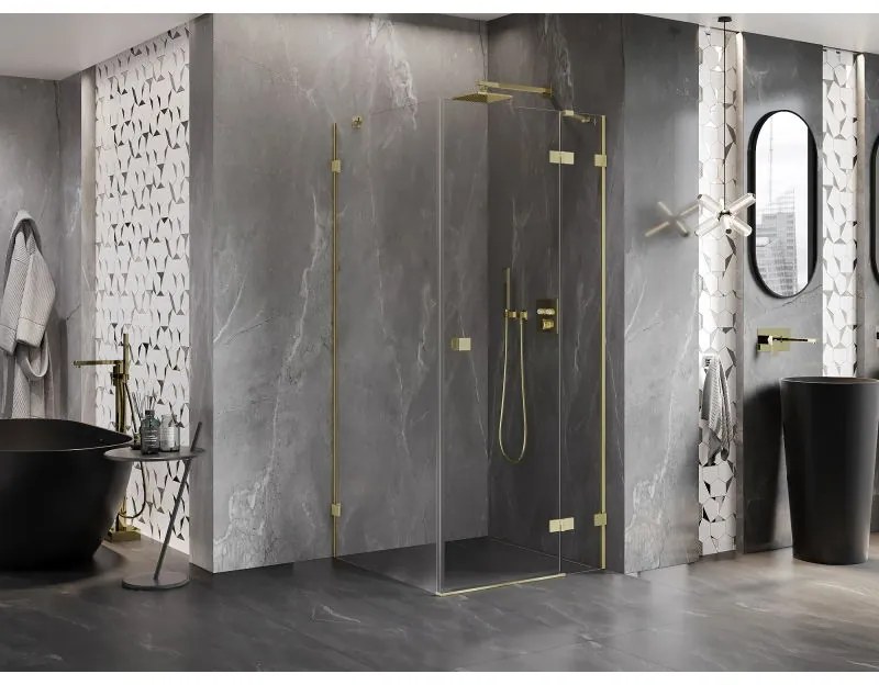 Mexen Lunar, výklopný sprchový kút pravý 90 x 90 cm, 8mm číre sklo, zlatý kartáčovaný - 834-090-090-55-00-P