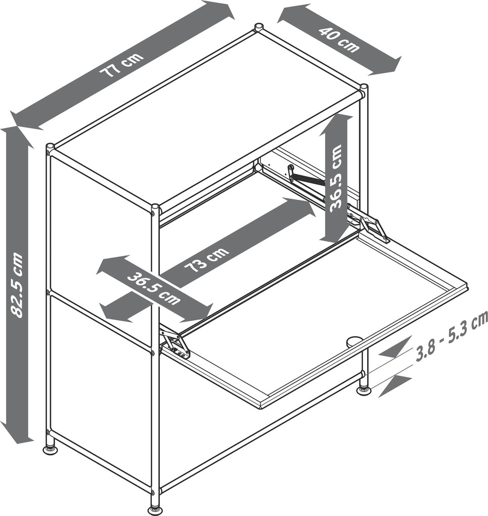 Kovová odkladacia skrinka »CN3« s 2 výklopnými priečinkami