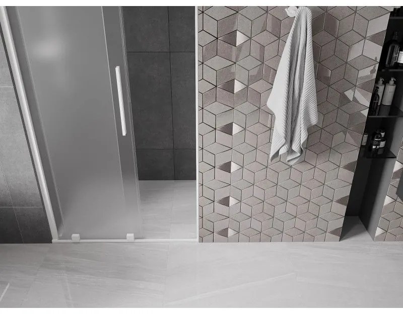 Mexen Velar, posuvné sprchové dvere do otvoru 90 cm, 8mm sklo námraza, biela matná, 871-090-000-31-20