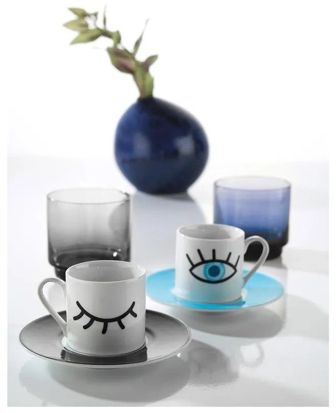 Súprava 2 šálok s tanierikmi Kütahya Porselen Eyes, 90 ml