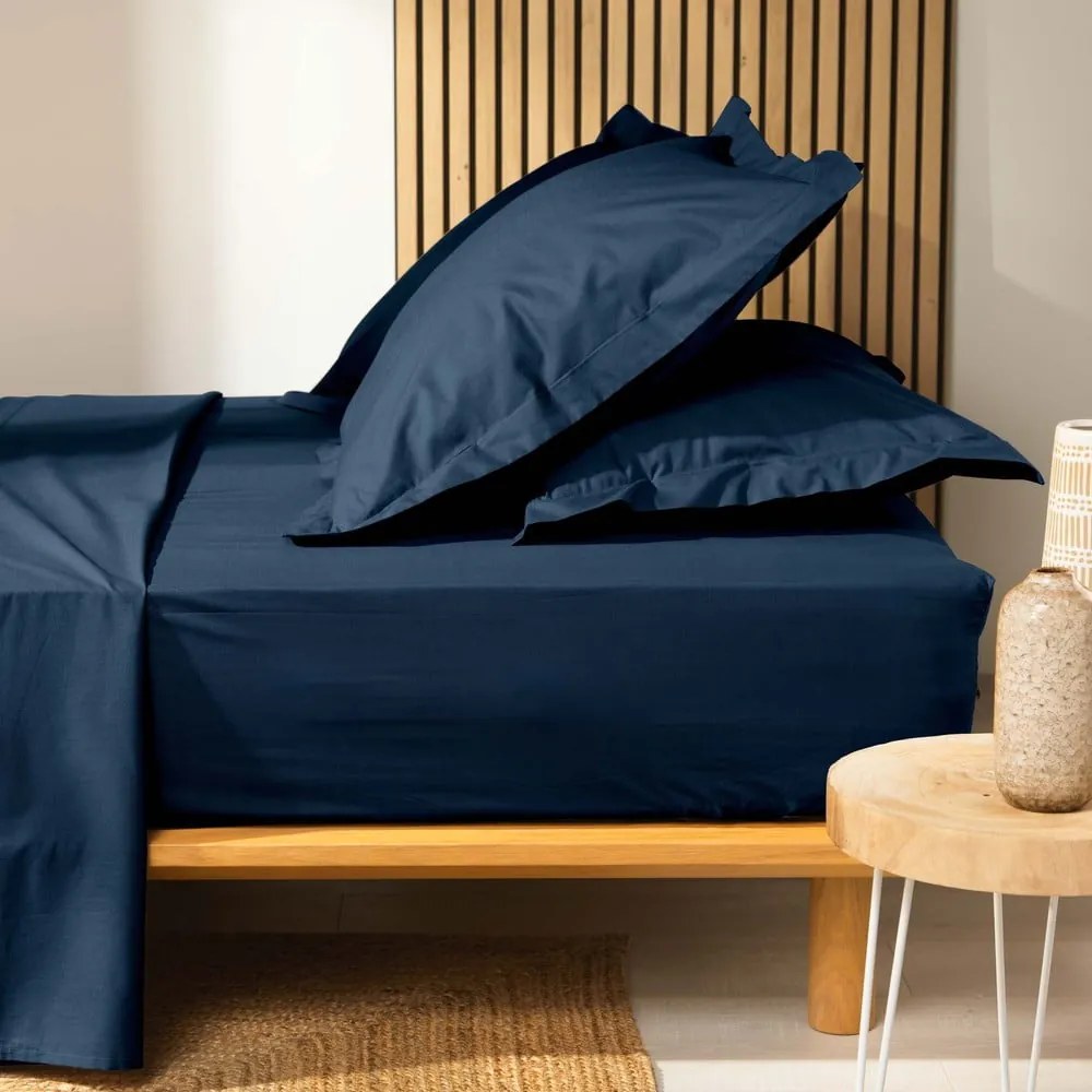 Tmavomodrá napínacia plachta z Bio bavlny 160x200 cm Biolina – douceur d'intérieur