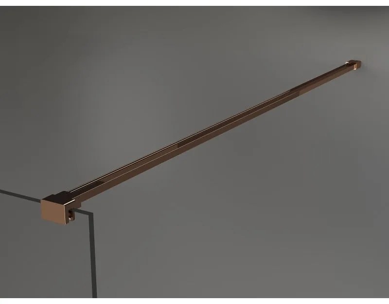 Mexen Kioto, priechodná sprchová zástena 120 x 200 cm, 8mm sklo číre s bielym vzorom, 2x zlatá stabilizačná rozpera, profil ružové zlato, 800-120-002-60-85