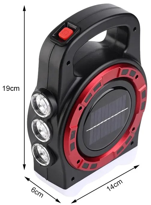 VERK Prenosné dobíjacie solárne LED svietidlo HB-6678C s funkciou powerbanky - červená