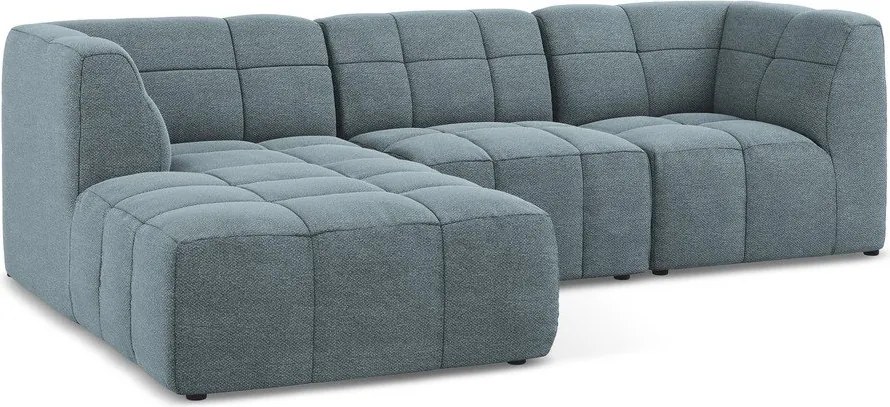 Modrá rohová pohovka z textílie buklé (ľavý roh/s leňoškou) Aloha – Makamii