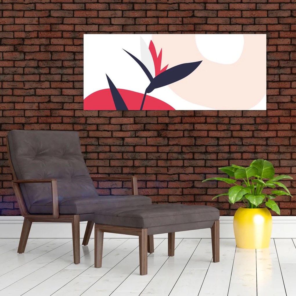 Obraz - Ružová florálna abstrakcia N⁰1 (120x50 cm)