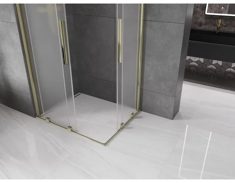 Mexen Velar Duo, sprchový kút s posuvnými dverami 100 x 90 cm, 8mm sklo námraza, zlatá lesklá, 871-100-090-32-50