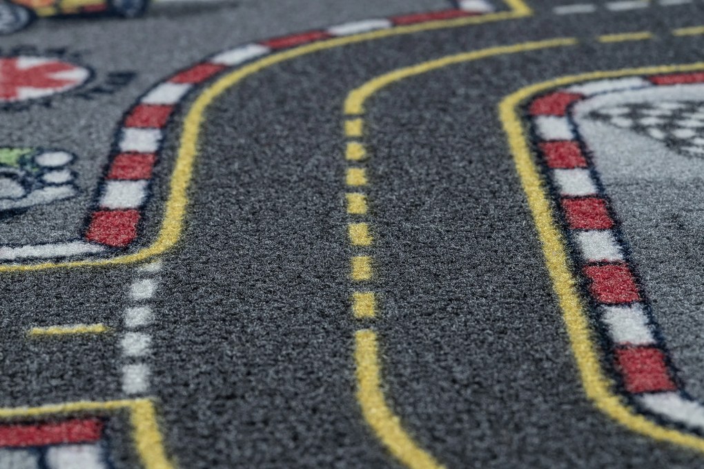 Protišmykový detský koberec REBEL ROADS 97, Pretekári, sivý