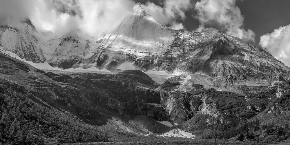 Obraz majestátna horská krajina v čiernobielom prevedení Varianta: 100x50
