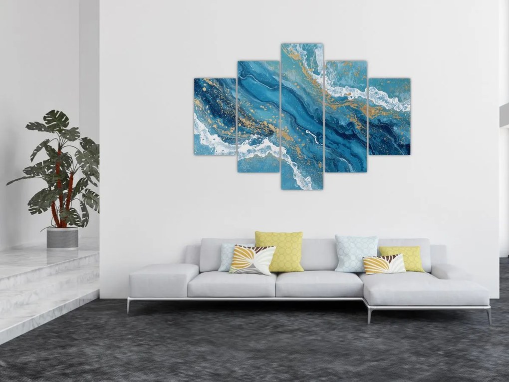 Obraz - Bledomodrý mramor so zlatom II. (150x105 cm)