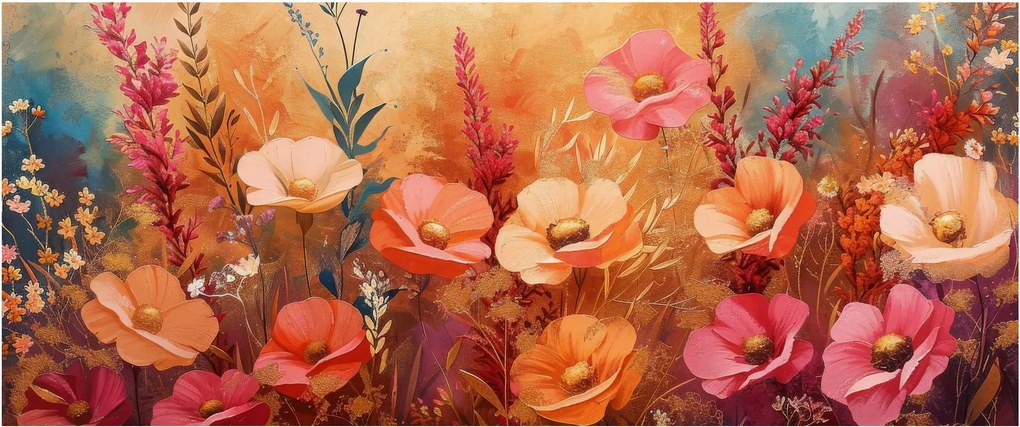 Obraz - Lúčne kvety, maľba (120x50 cm)
