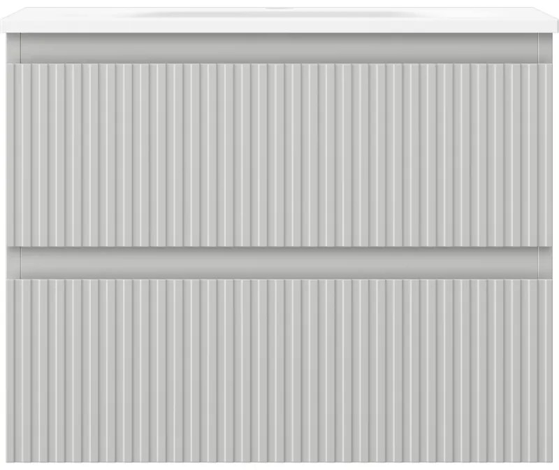 Mexen Rivel, kúpeľňová skrinka 60 cm s umývadlom Vela, 2 zásuvky, drážkovaná, sivá matná/biela, 91A20-06047-2-BFF62-W23M01