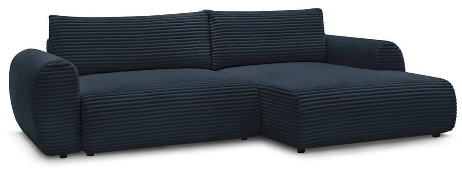 Tmavomodrá menčestrová rozkladacia rohová pohovka (pravý roh) Lucien – Bobochic Paris