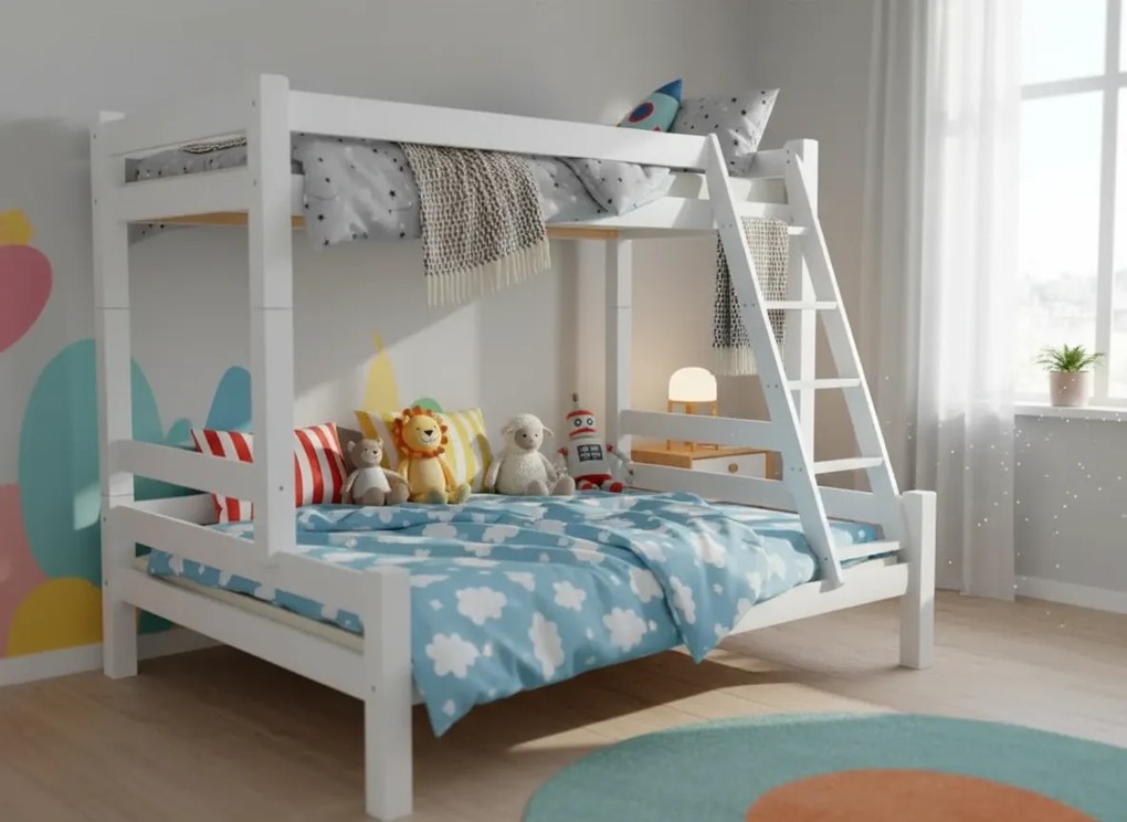 Detská poschodová posteľ s rozšíreným spodným lôžkom z MASÍVU 200x90cm so šuplíkmi PAVLÍNA