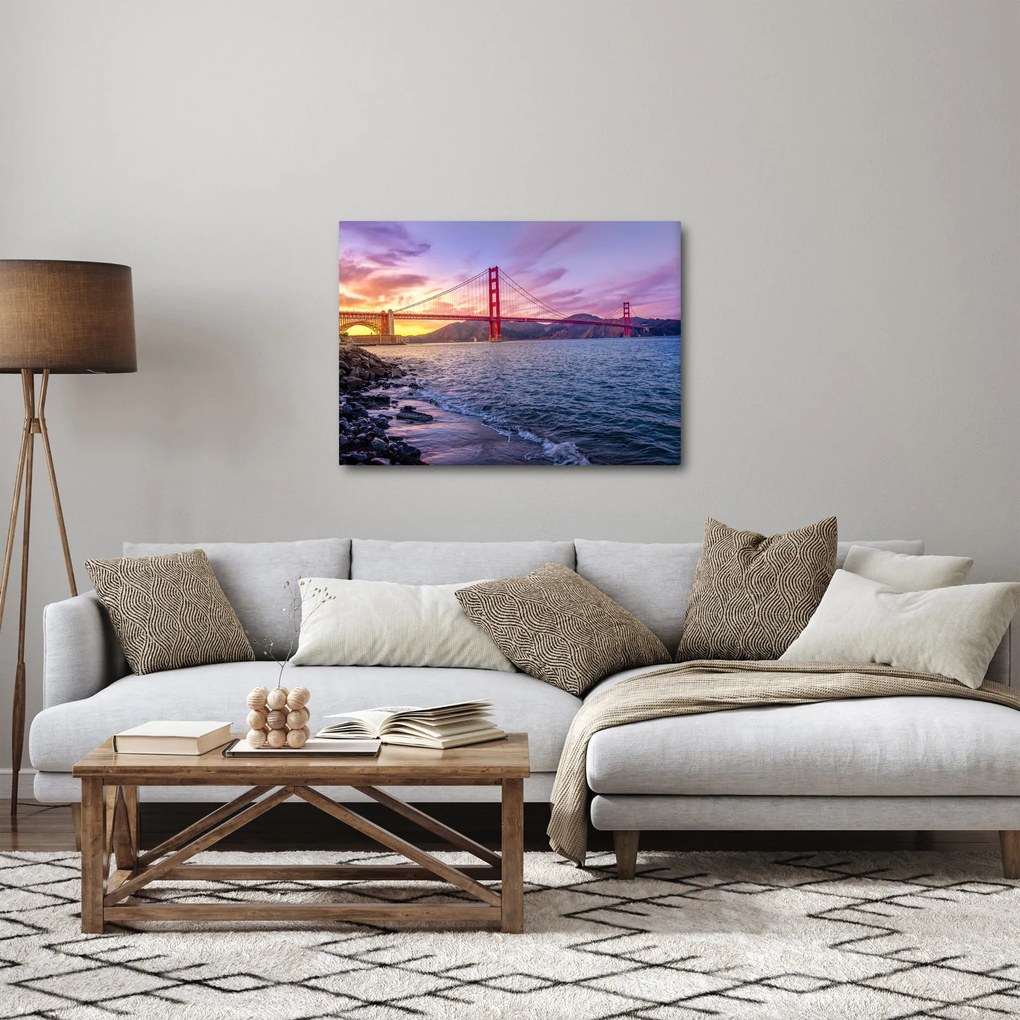 Obraz mosta pri západe slnka (70x50 cm)