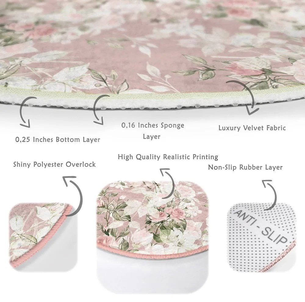 Svetloružový prateľný okrúhly koberec vhodný pre robotické vysávače ø 120 cm Comfort – Mila Home
