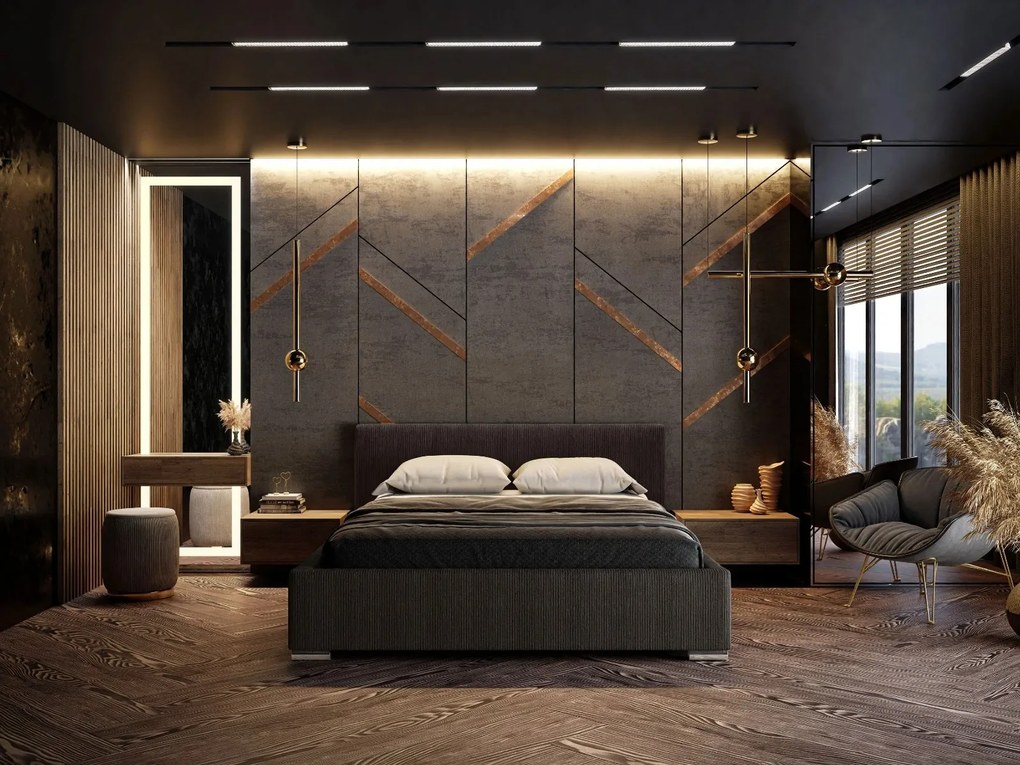 MANŽELSKÁ POSTEĽ PAOLA 180X200 TMAVOHNEDÁ MENČESTROVÁ LÁTKA