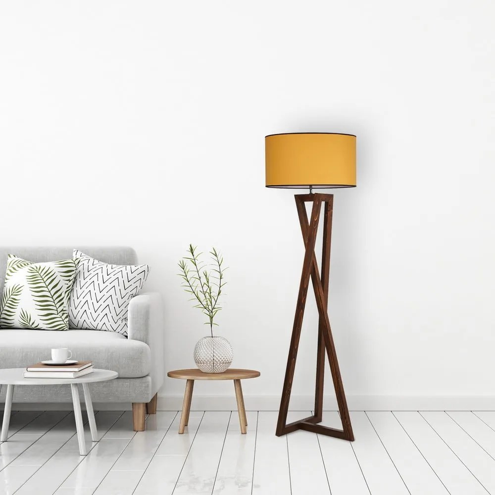 Stojacia lampa v horčicovej a hnedej farbe s textilným tienidlom (výška 149 cm) Maçka – Opviq lights