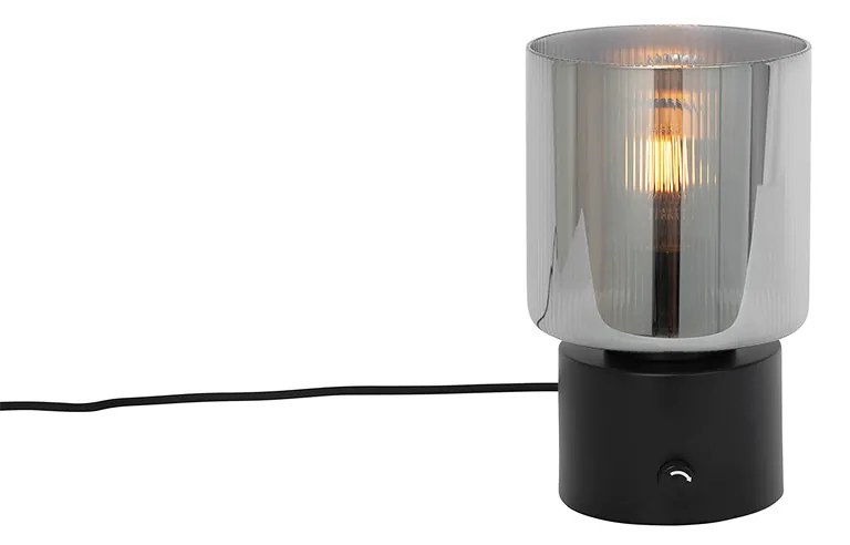 Art Deco stolná lampa čierna s dymovým sklom - Laura