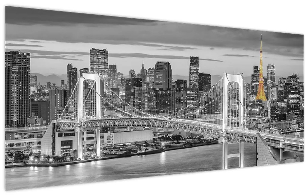 Obraz - Veľkomesto so žltou vežou (120x50 cm)