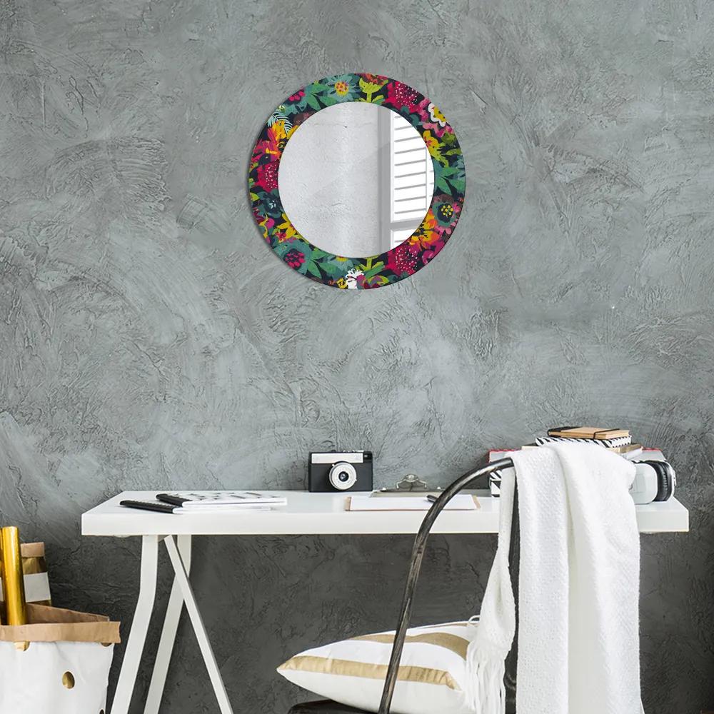 Okrúhle zrkadlo s potlačou Ručne maľované kvety fi 50 cm