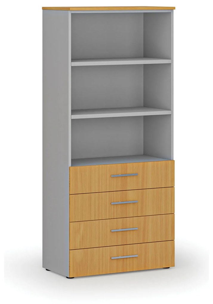 Kancelárska skriňa so zásuvkami PRIMO GRAY, 1781 x 800 x 420 mm, sivá/buk
