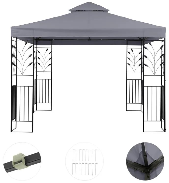 Odeon Grey, záhradný altánok, 3 x 3 m, oceľ, polyester, tmavošedý