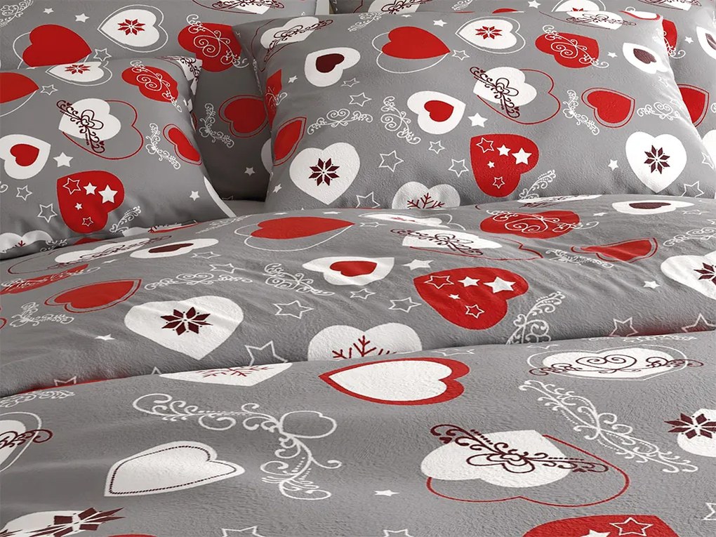 Obliečky mikroplyš CHRISTMAS HEART sivé Rozmer obliečky: 2 ks 70 x 90 cm | 200 x 220 cm
