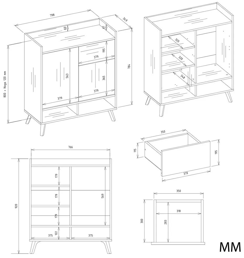 Komoda Colin 80 cm biela/dub remeselný