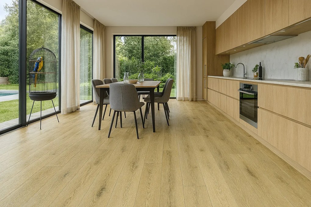 PVC podlaha - lino Domo 2155, na mieru, šíře 2m,4m, hnedá, bez podkladu, kuchyňa, Beaulieu International Group