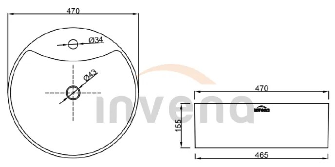 Invena Granada, okrúhle umývadlo na dosku 470x470x155 mm, biela, INV-CE-45-001-W