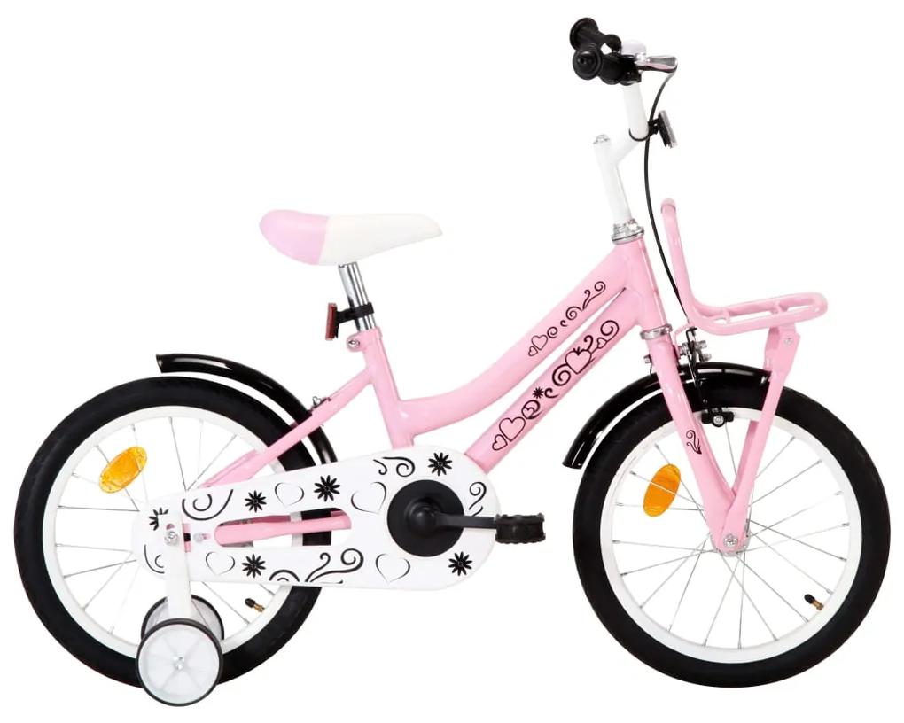 Detský bicykel s predným nosičom 16 palcový biely a ružový