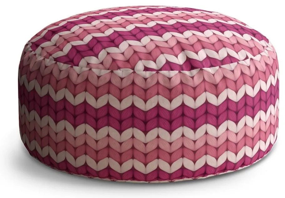 Taburet Circle striedavé ružové pletenie, ružová