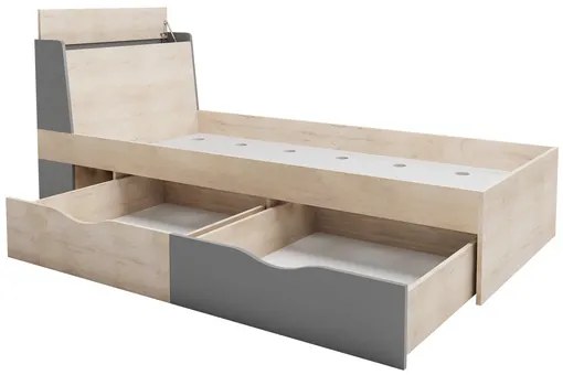 Posteľ do študentskej izby Pionier PO14 / 15 L / P, Rozmer postele: 90x200 cm, Farby: dub / dub + antracyt