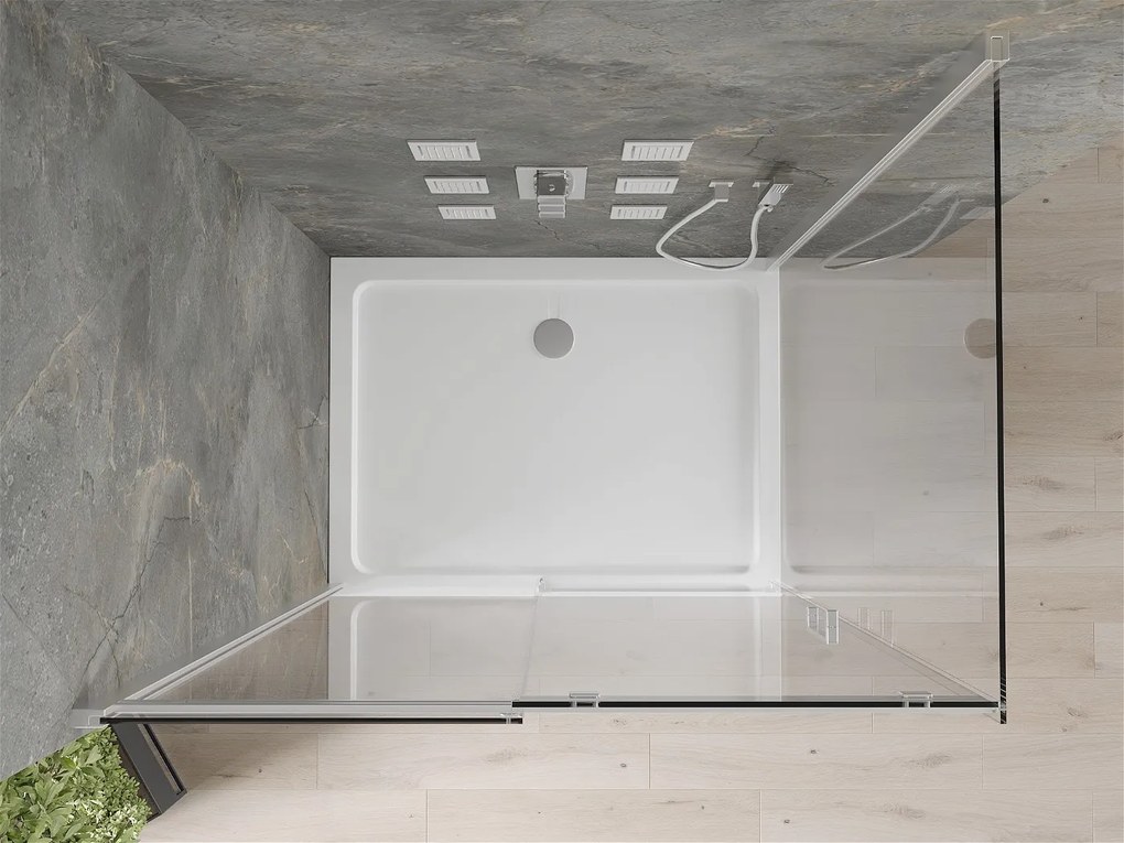 Mexen Omega, sprchovací kút s posuvnými dverami 120 (dvere) x 70 (stena) cm, 8mm číre sklo, chrómový profil + slim sprchová vanička 5cm, 825-120-070-01-00-4010