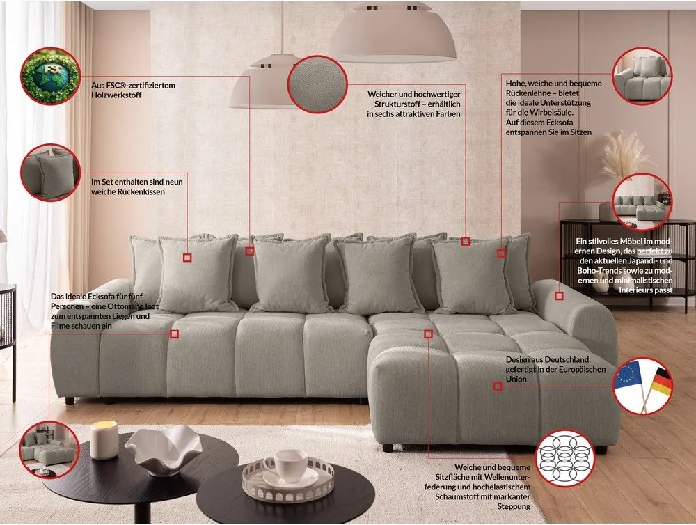 Taupe rohová pohovka (pravý roh/s leňoškou) Albane – Ropez