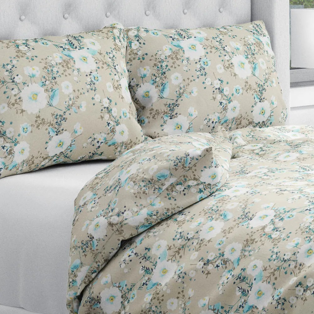 Biante Bavlnené posteľné obliečky Sandra SA-552 Modré popínavé kvety na béžovom Predĺžené 140x220 a 70x90 cm