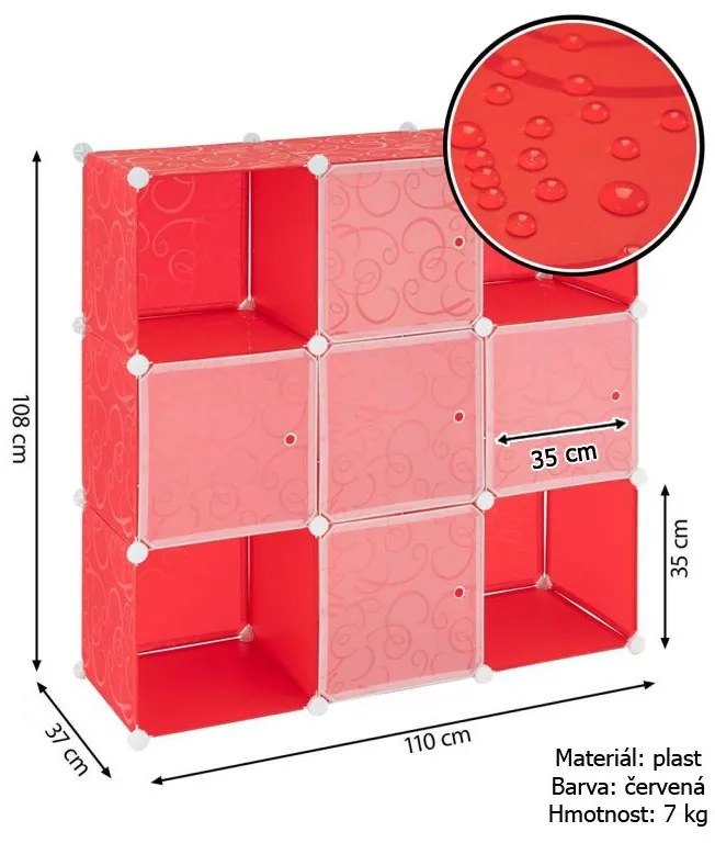 Divero 70661 Červený regál - zásuvný systém