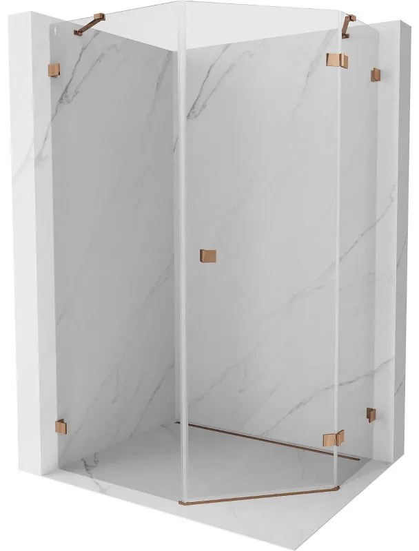 Mexen Lunar, pravý výklopný päťuholníkový sprchový kút 80 x 90 cm, 8mm číre sklo, profil ružové zlato, 831-080P-090L-60-00-P