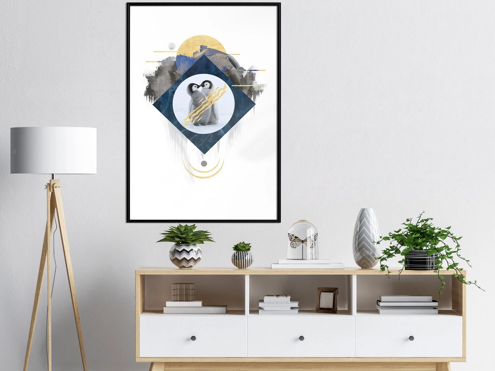 Artgeist Plagát - Penguin Couple [Poster] Veľkosť: 20x30, Verzia: Zlatý rám s passe-partout