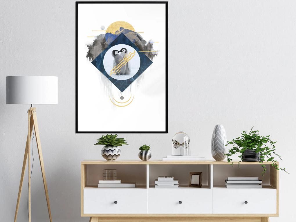 Artgeist Plagát - Penguin Couple [Poster] Veľkosť: 30x45, Verzia: Zlatý rám
